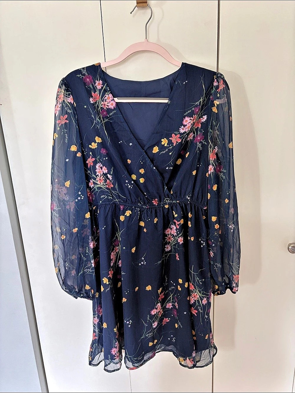 Floral Mini Dress Blue & Pink Large Like New